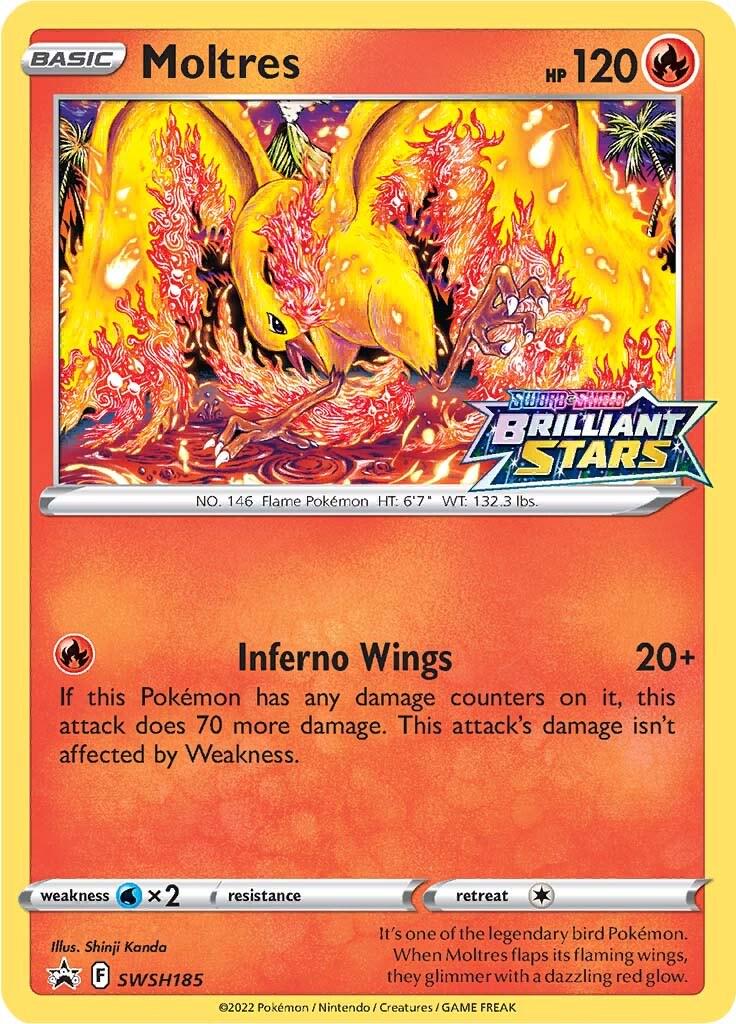 POKEMON MOLTRES SWSH185 SWSH BLACK STAR PROMO BRILLIANT STARS PRERELEASE - NEAR MINT