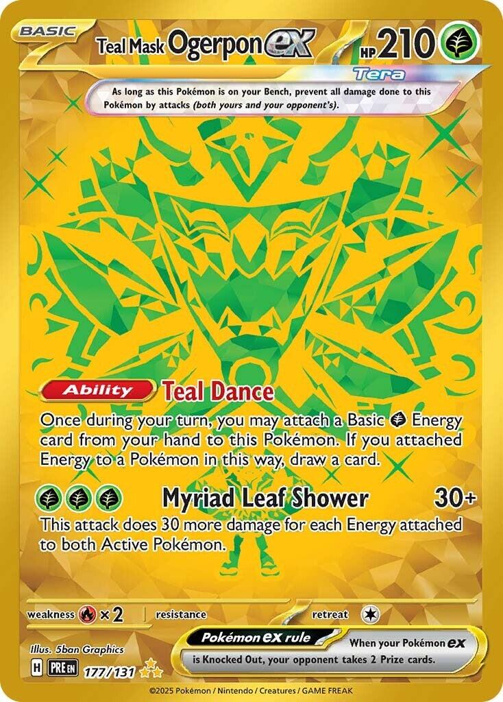 POKEMON TEAL MASK OGERPON EX 177 / 131 PRISMATIC EVOLUTIONS GOLD HYPER RARE - NEAR MINT