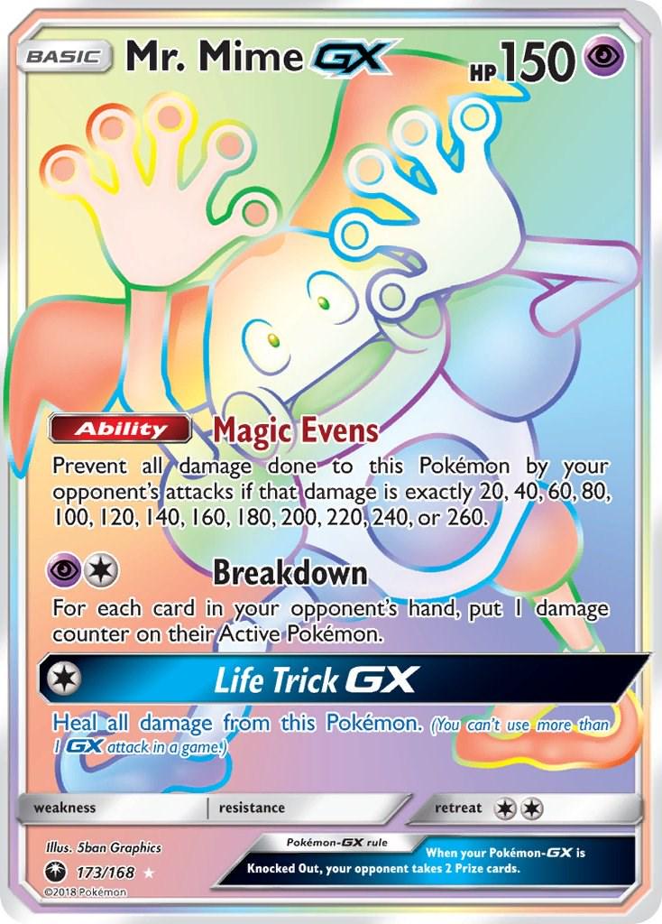 POKEMON MR. MIME GX 173 / 168 SM CELESTIAL STORM SECRET RARE RAINBOW HOLO - NEAR MINT (NM)