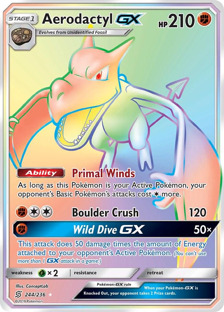 POKEMON AERODACTYL GX 244/236 SM UNIFIED MINDS HYPER RAINBOW RARE HOLO - NEAR MINT (NM)
