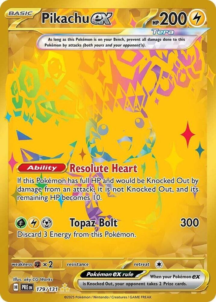 POKEMON PIKACHU EX 179/131 PRISMATIC EVOLUTIONS GOLD HYPER RARE HOLO - NEAR MINT (NM)