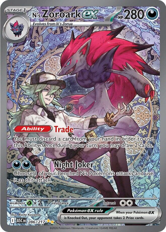 POKEMON N'S ZOROARK EX 286/217 ASCENDED HEROES SIR SPECIAL ILLUSTRATION RARE HOLO - NEAR MINT (NM)