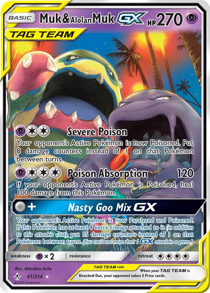 POKEMON MUK & ALOLAN MUK GX 61 / 214 SM UNBROKEN BONDS ULTRA RARE TAG TEAM HOLO - NEAR MINT (NM)