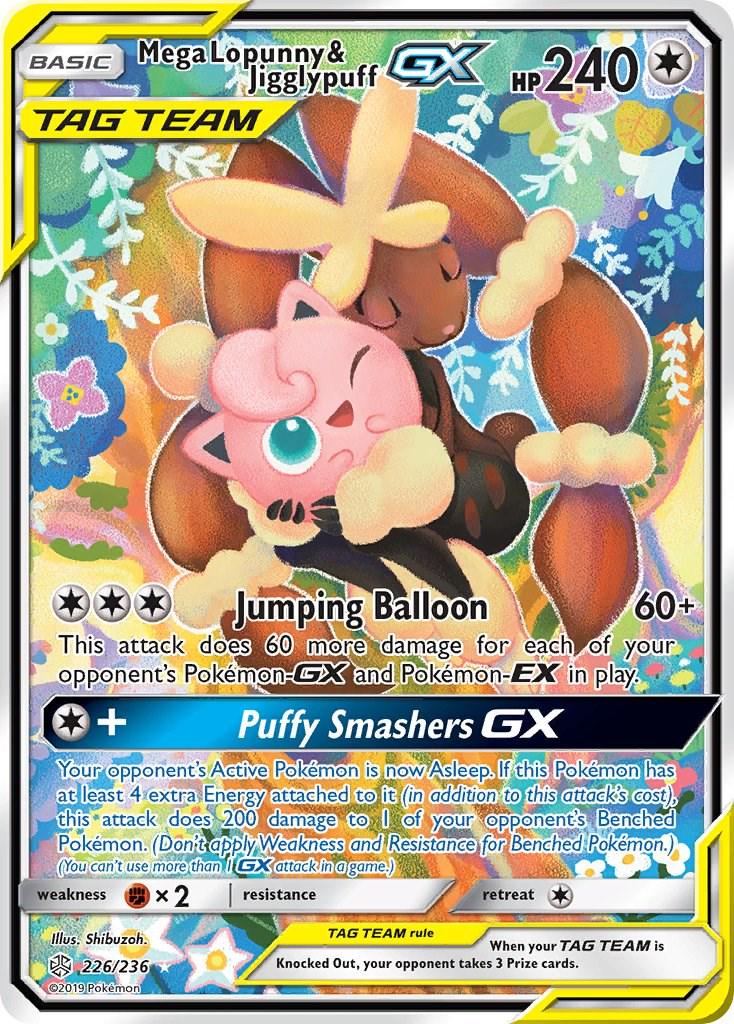 POKEMON MEGA LOPUNNY & JIGGLYPUFF GX 226/236 SM COSMIC ECLIPSE ALTERNATE FULL ART TAG TEAM HOLO - HEAVILY PLAYED (HP)