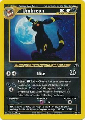 POKEMON UMBREON 13 / 75 NEO DISCOVERY HOLO RARE WOTC UNLIMITED - HEAVILY PLAYED (HP)