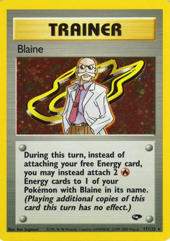 POKEMON BLAINE 17/132 2000 GYM CHALLENGE UNLIMITED HOLO RARE WOTC - MODERATELY PLAYED (MP)