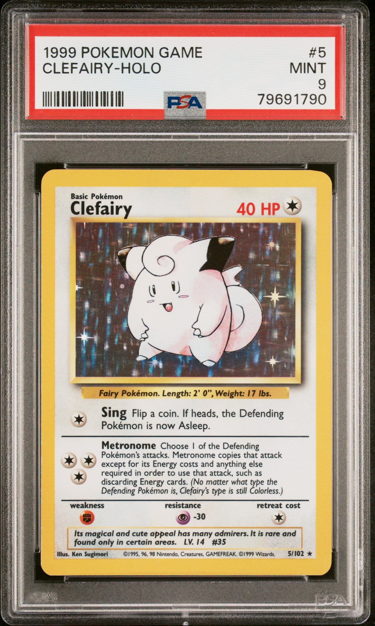 JEU POKÉMON 1999 #5 CLEFÉE-HOLO SET DE BASE PSA 9 MINT