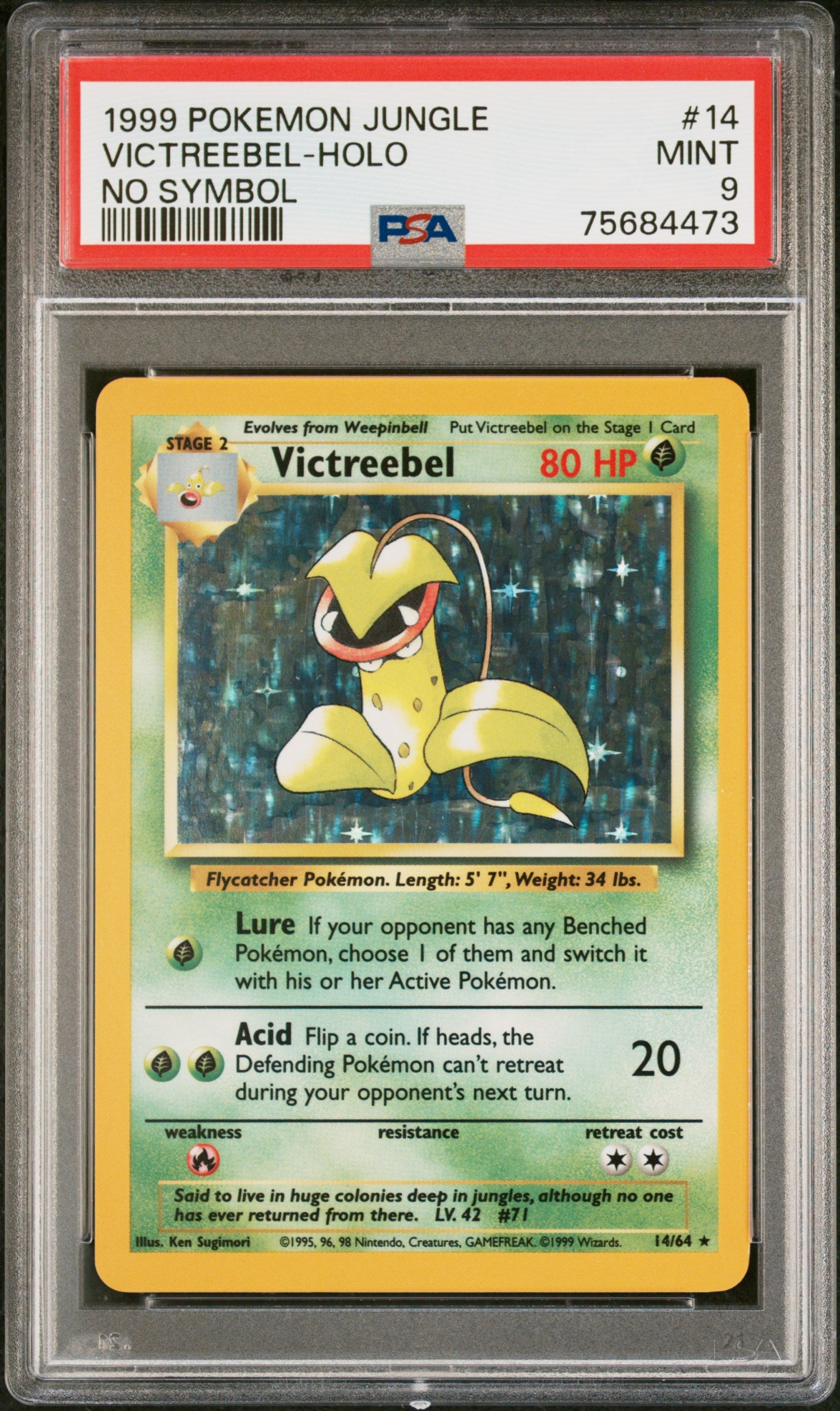 1999 POKÉMON JUNGLE #14 VICTREEBEL-HOLO SANS SYMBOLE PSA 9 MINT