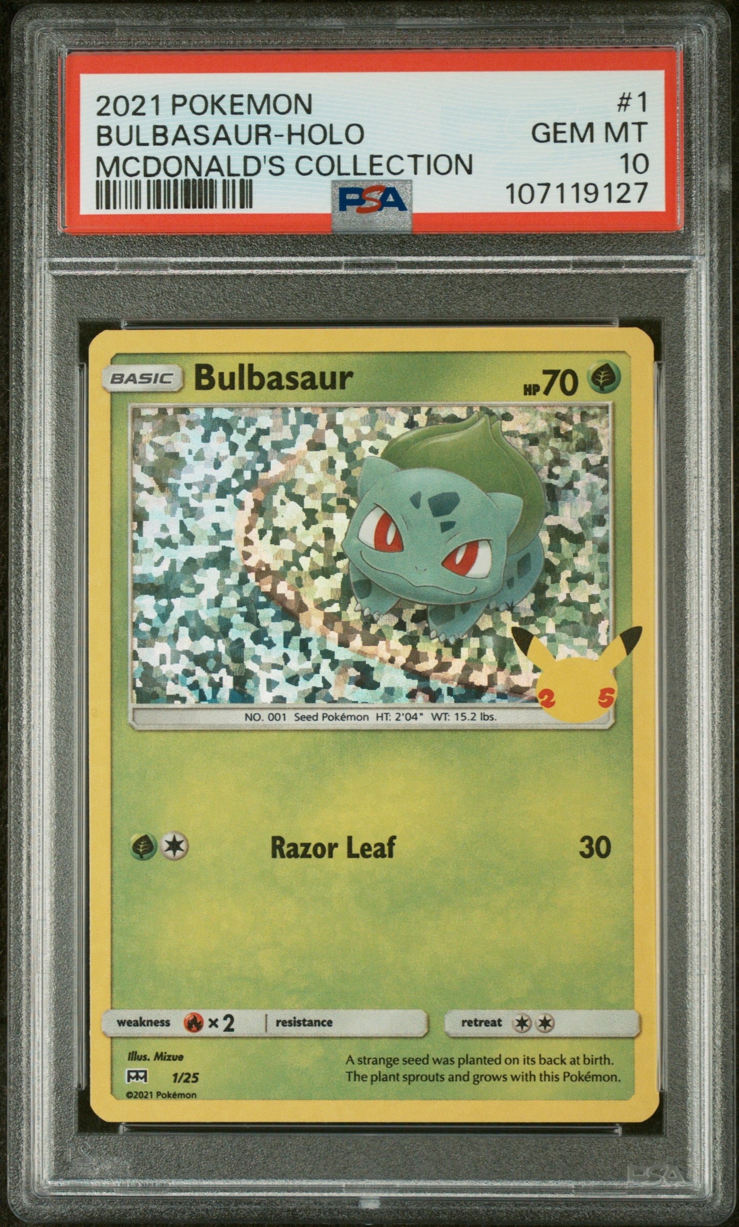 2021 POKEMON MCDONALD'S COLLECTION #1 BULBASAUR-HOLO PSA 10 GEM MINT