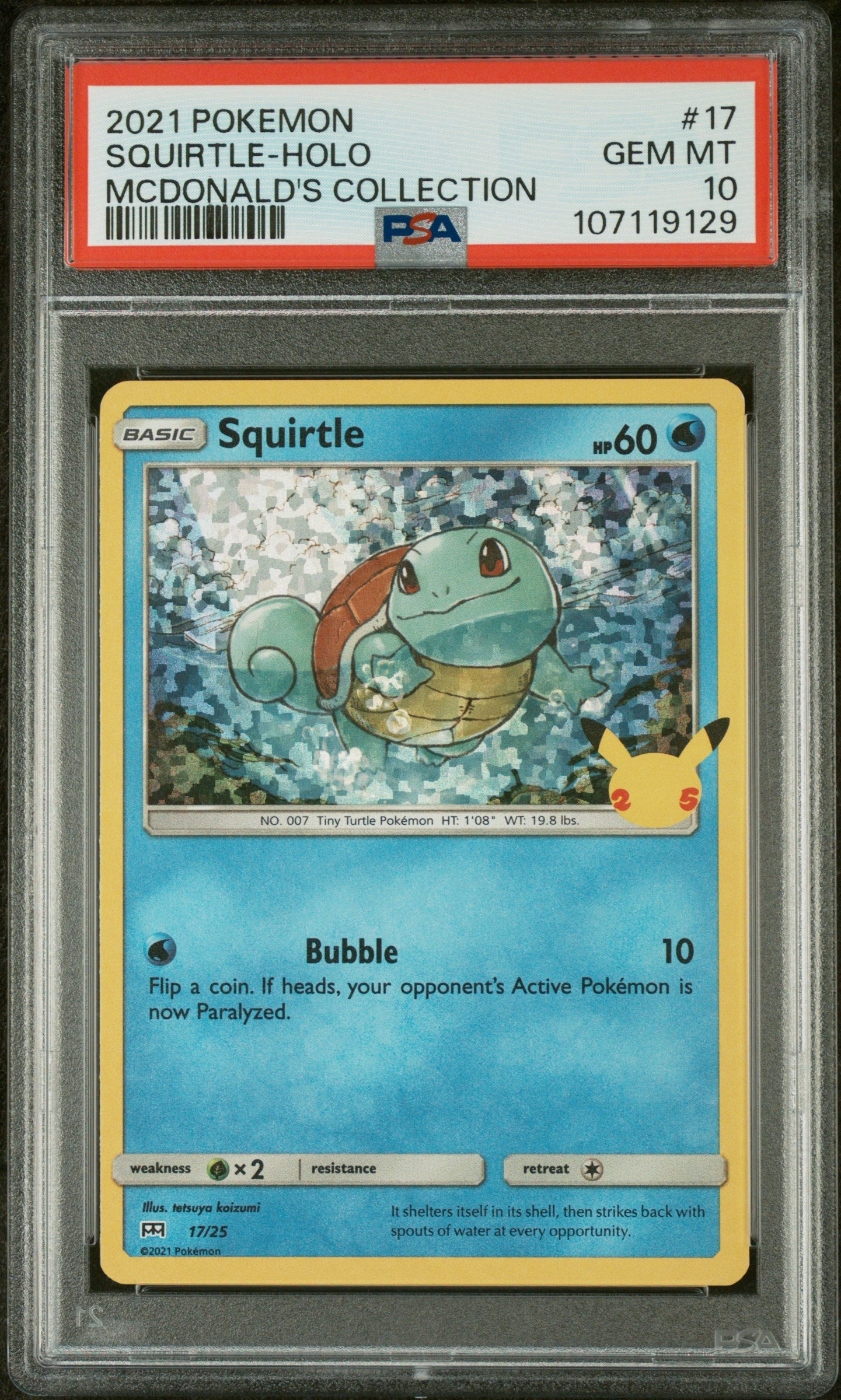 2021 POKEMON MCDONALD'S COLLECTION #17 SQUIRTLE-HOLO PSA 10 GEM MINT