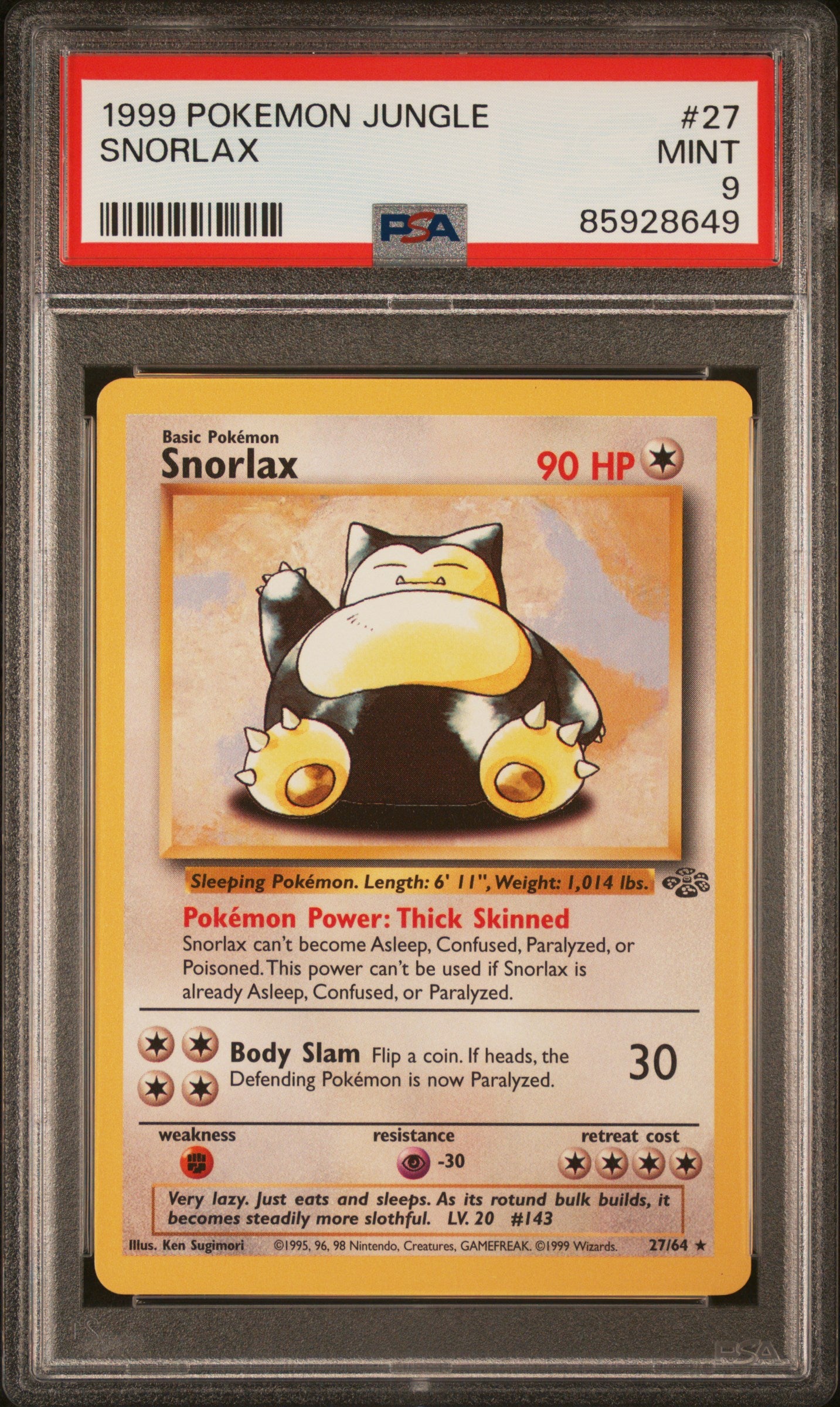 1999 POKÉMON JUNGLE #27 SNORLAX PSA 9 MINT