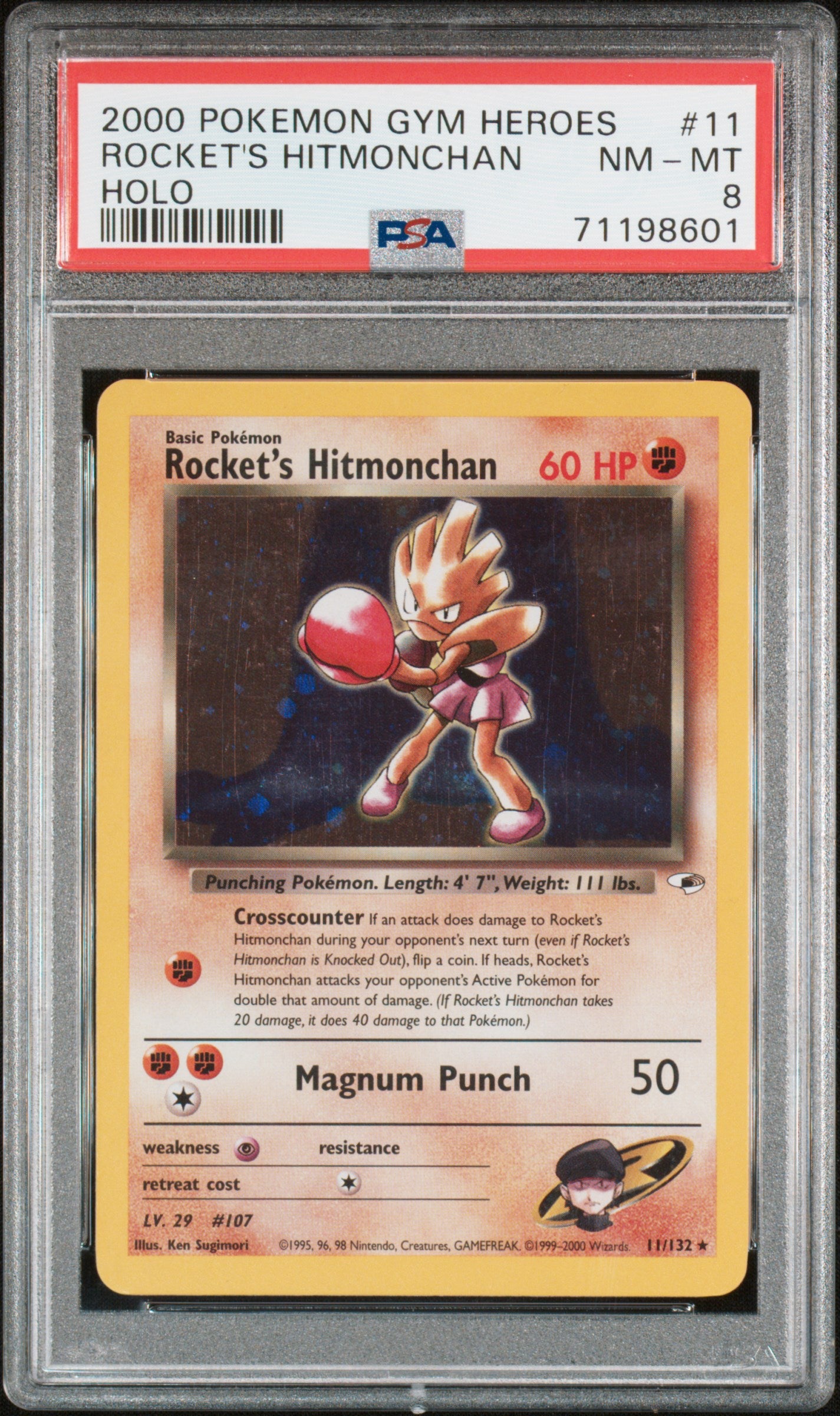 2000 POKEMON GYM HEROES #11 ROCKET'S HITMONCHAN HOLO PSA 8 NM-MT