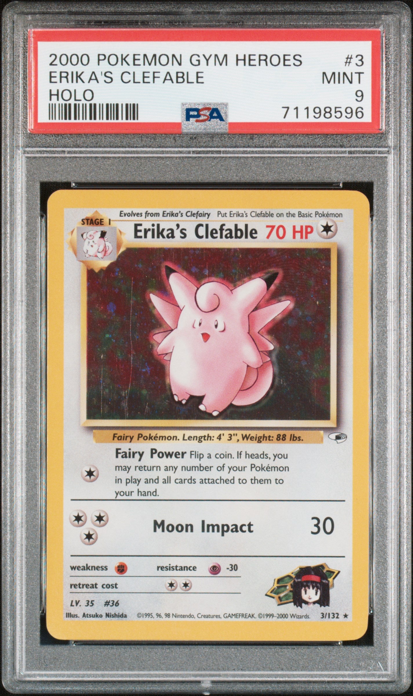 2000 POKEMON GYM HEROES #3 MELEFABLE D'ERIKA HOLO PSA 9 MINT