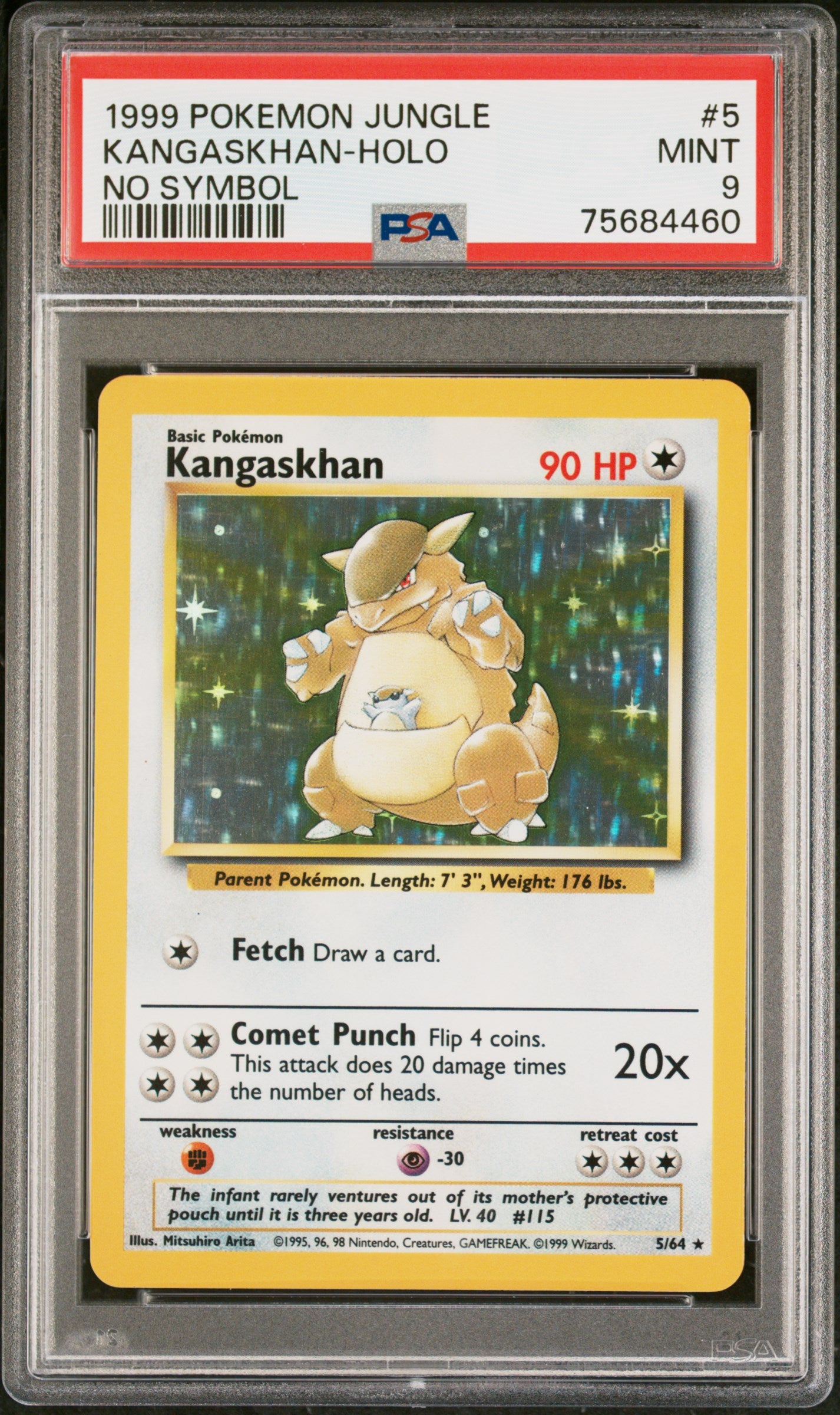 1999 POKEMON JUNGLE #5 KANGASKHAN-HOLO SANS SYMBOLE PSA 9 MENTHE