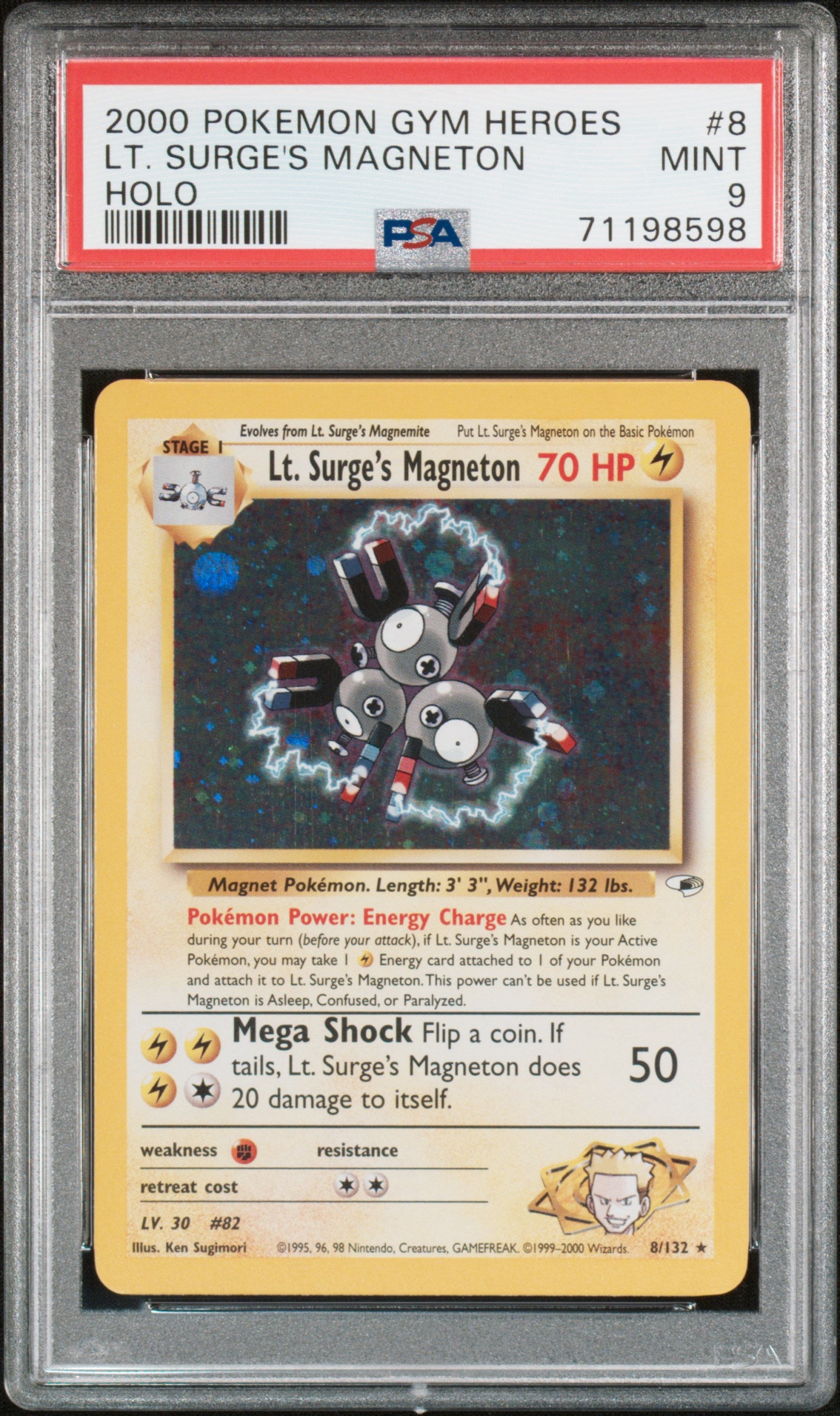 2000 POKEMON GYM HEROES #8 LT. SURGE'S MAGNETON HOLO PSA 9 MINT
