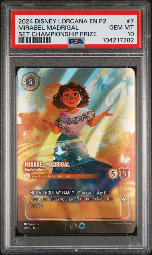 2024 DISNEY LORCANA SET CHAMPIONSHIP PRIZE P2 PROMO #7 MIRABEL MADRIGAL FAMILY GATHERER PSA 10 GEM MINT