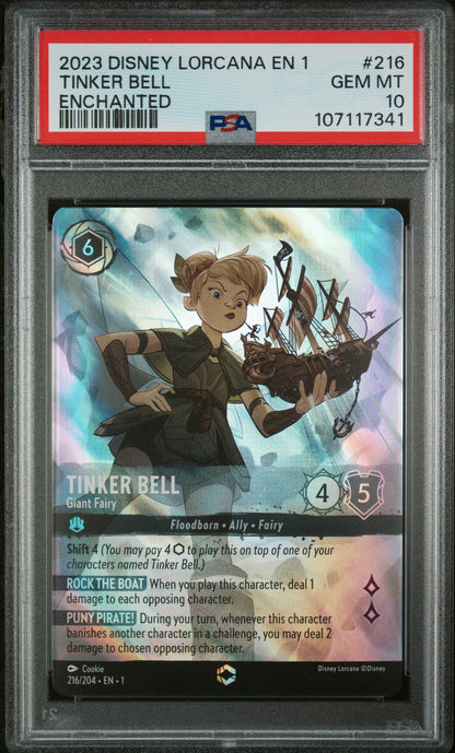 2023 DISNEY LORCANA FIRST CHAPTER #216 TINKER BELL GIANT FAIRY ENCHANTED PSA 10 GEM MINT