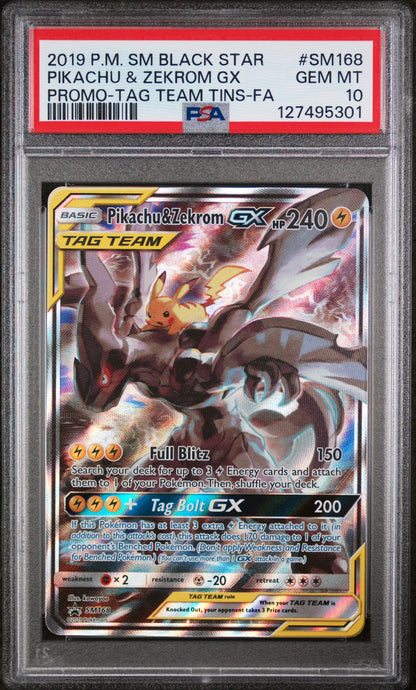 2019 POKEMON SM BLACK STAR PROMO #SM168 PIKACHU & ZEKROM GX PSA 10 GEM MINT