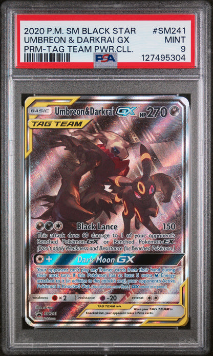 2020 POKEMON SM BLACK STAR PROMO #SM241 UMBREON & DARKRAI GX PSA 9 MINT