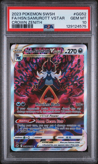 2023 POKEMON SWORD AND SHIELD CROWN ZENITH #GG52 FA/HISUIAN SAMUROTT VSTAR PSA 10 GEM MINT