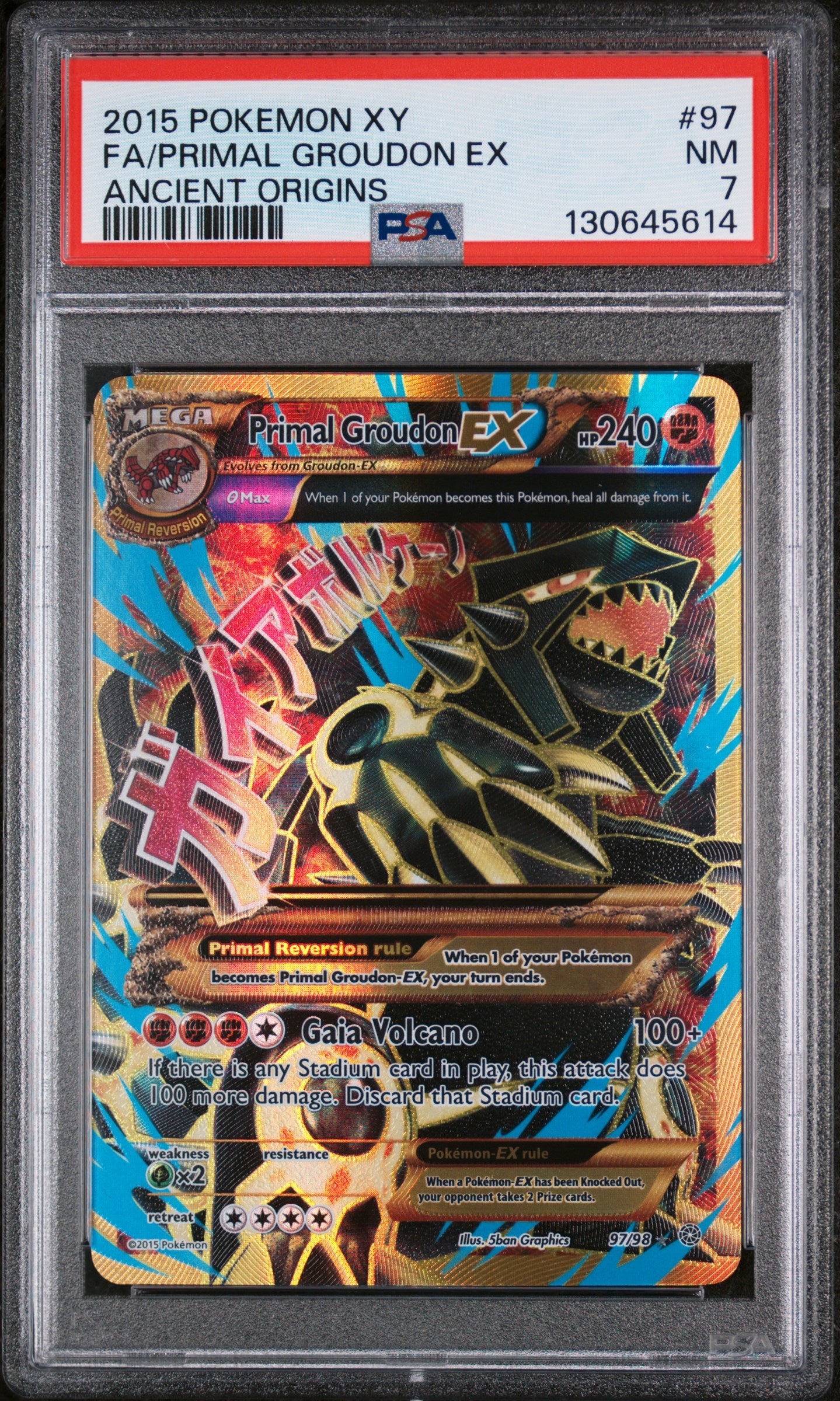2015 POKEMON XY ANCIENT ORIGINS #97 PRIMAL GROUDON EX FULL ART HOLO PSA 7 NM