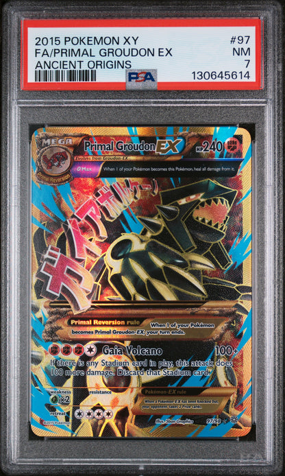 2015 POKEMON XY ANCIENT ORIGINS #97 PRIMAL GROUDON EX FULL ART HOLO PSA 7 NM