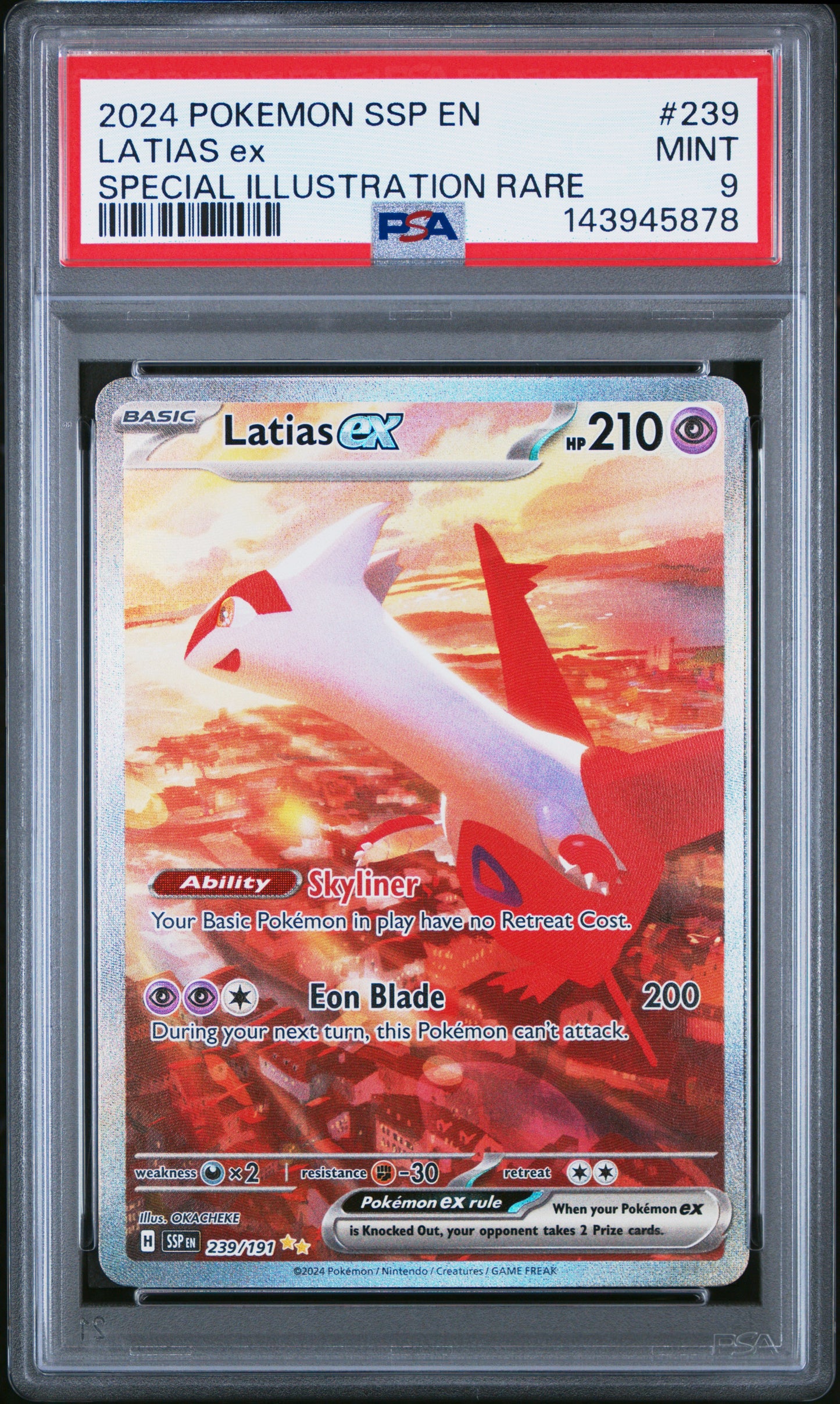 2024 POKEMON SURGING SPARKS #239 LATIAS EX SIR SPECIAL ILLUSTRATION RARE PSA 9 MINT