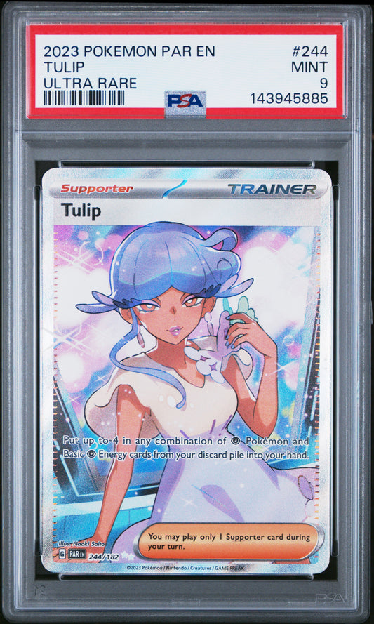 2023 POKEMON PAR-EN PARADOX RIFT #244 TULIP FULL ART ULTRA RARE PSA 9 MINT