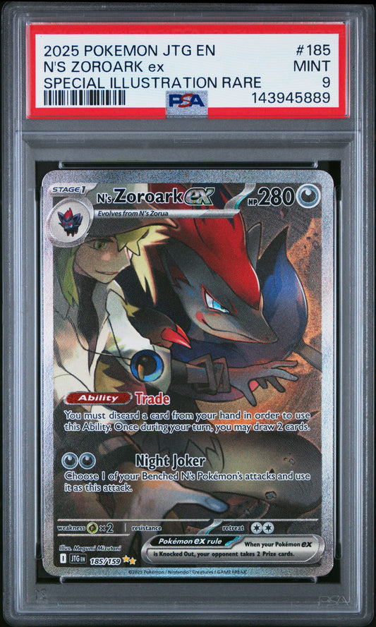 2025 POKEMON JOURNEY TOGETHER #185 N'S ZOROARK EX SIR SPECIAL ILLUSTRATION RARE PSA 9 MINT