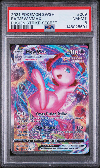 2021 POKEMON SWSH FUSION STRIKE #269 MEW VMAX ALTERNATE FULL ART SECRET RARE PSA 8 NM-MT