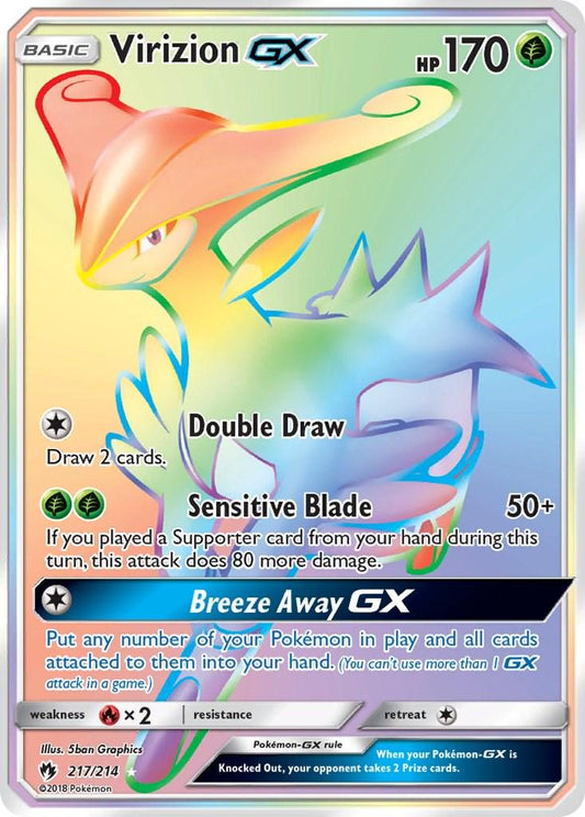 POKEMON VIRIZION GX 217 / 214 SM LOST THUNDER SECRET RARE RAINBOW - NEAR MINT