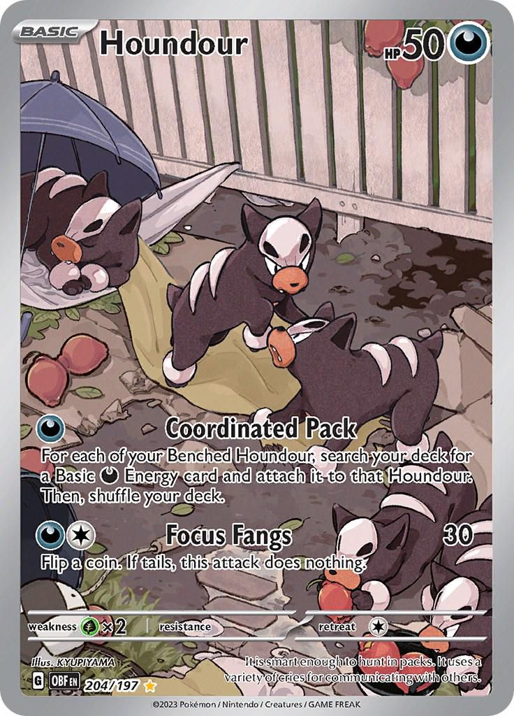 POKEMON HOUNDOUR 204 / 197 OBSIDIAN FLAMES IR ILLUSTRATION RARE HOLO - NEAR MINT (NM)