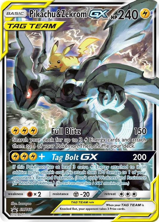POKEMON PIKACHU & ZEKROM GX SM168 FULL ART PROMO SINGLE - NEAR MINT