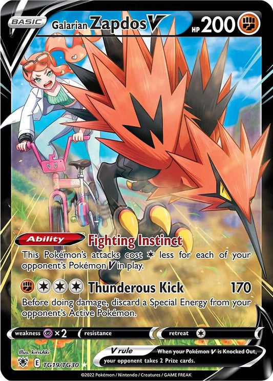 POKEMON GALARIAN ZAPDOS V TG19 / TG30 ASTRAL RADIANCE TRAINER GALLERY HOLO - NEAR MINT (NM)