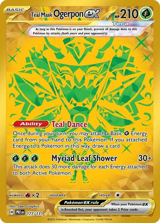 POKEMON TEAL MASK OGERPON EX 177 / 131 PRISMATIC EVOLUTIONS GOLD HYPER RARE - NEAR MINT