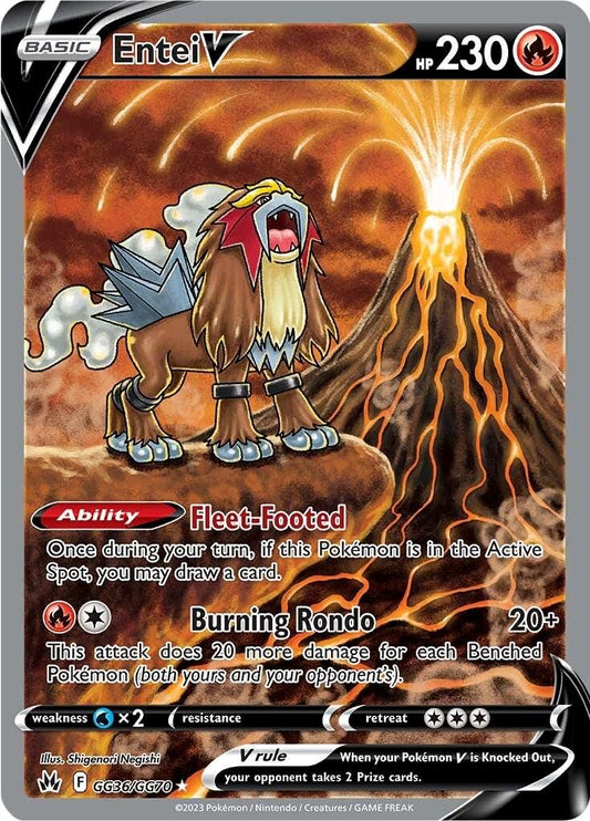 POKEMON ENTEI V GG36 / GG70 FULL ART GALARIAN GALLERY CROWN ZENITH SINGLE - NEAR MINT