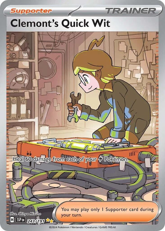POKEMON CLEMONT'S QUICK WIT 243 / 191 SURGING SPARKS SIR SPECIAL ILLUSTRATION RARE TRAINER - NEAR MINT