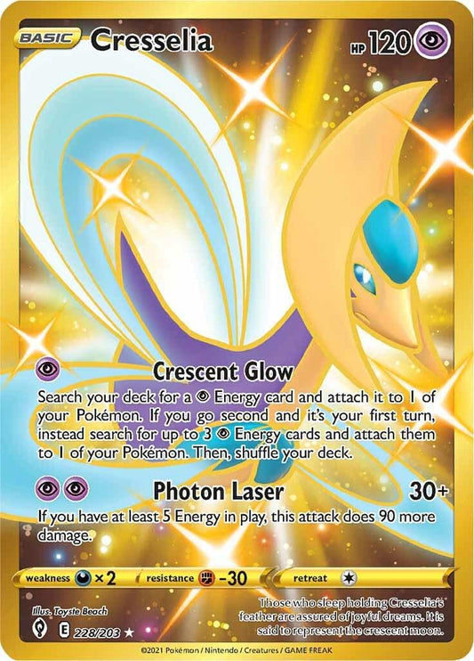 POKEMON CRESSELIA 228 / 203 SWSH EVOLVING SKIES SECRET RARE GOLD FULL ART HOLO - NEAR MINT (NM)