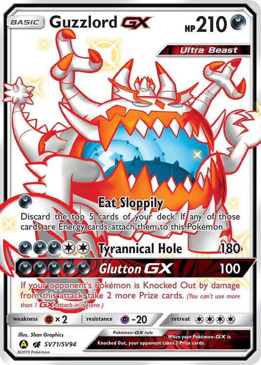 POKEMON GUZZLORD GX SV71/SV94 SM HIDDEN FATES SHINY VAULT FULL ART SHINY HOLO RARE - NEAR MINT (NM)