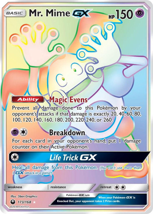 POKEMON MR. MIME GX 173 / 168 SM CELESTIAL STORM SECRET RARE RAINBOW HOLO - NEAR MINT (NM)