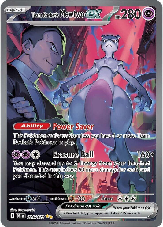 POKEMON TEAM ROCKET'S MEWTWO EX 231 / 182 SIR SPECIAL ILLUSTRATION RARE DESTINED RIVALS - NEAR MINT