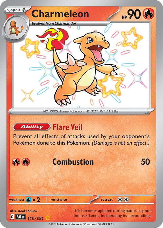 POKEMON CHARMELEON 110 / 91 SHINY HOLO RARE PALDEAN FATES SINGLE - NEAR MINT