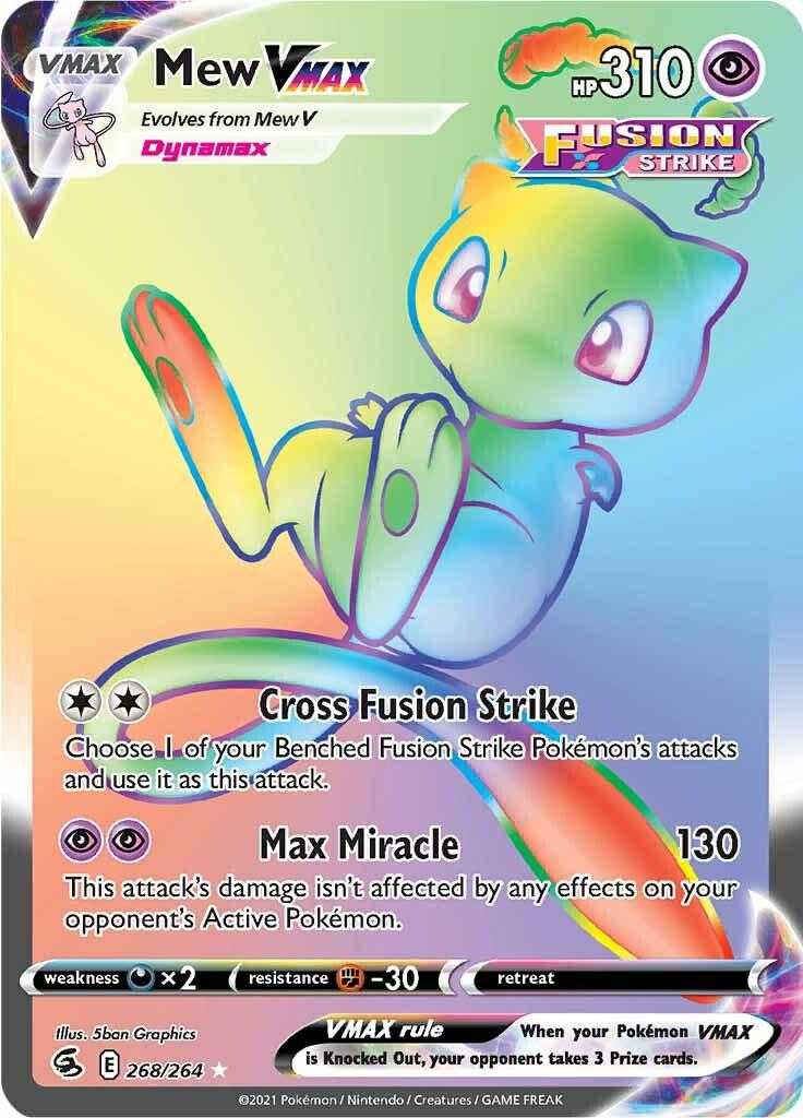 POKEMON MEW VMAX 268 / 264 SWSH FUSION STRIKE SECRET RARE RAINBOW - NEAR MINT