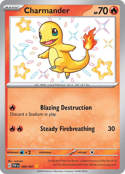 POKEMON CHARMANDER 109 / 91 SHINY HOLO RARE PALDEAN FATES SINGLE - NEAR MINT
