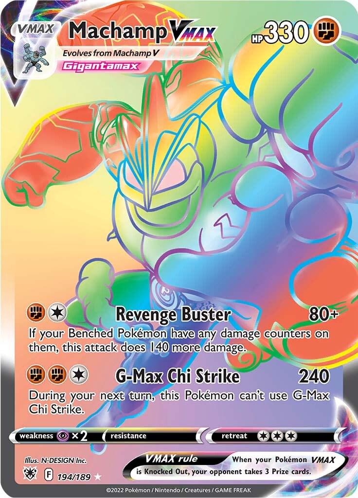 POKEMON MACHAMP VMAX 194 / 189 SWSH ASTRAL RADIANCE SECRET RARE RAINBOW HOLO - NEAR MINT (NM)