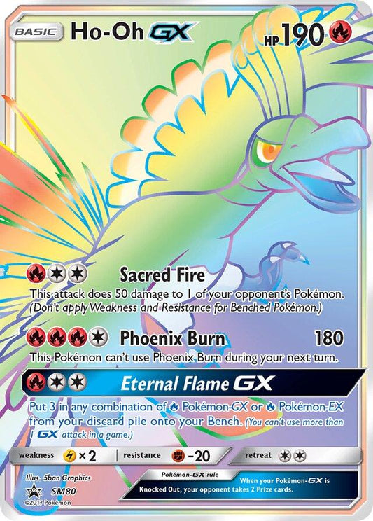 POKEMON HO-OH GX SM80 SM BLACK STAR PROMO RAINBOW FULL ART - LIGHTLY PLAYED (LP)