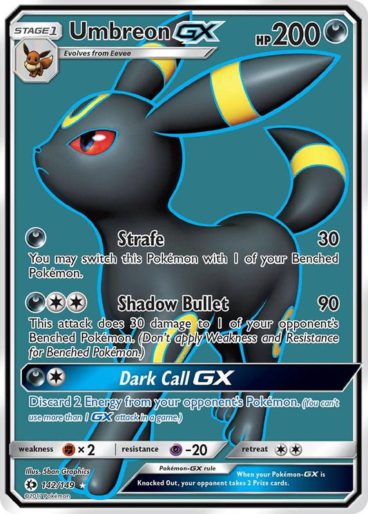 POKEMON UMBREON GX 142 / 149 FULL ART ULTRA RARE SUN & MOON BASE HOLO - MODERATELY PLAYED (MP)
