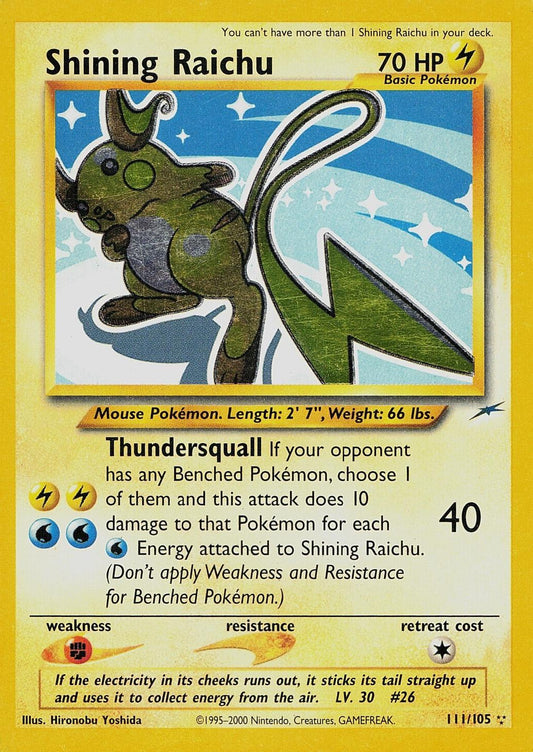 POKEMON SHINING RAICHU 111 / 105 NEO DESTINY HOLO SECRET RARE - MODERATELY PLAYED (MP)