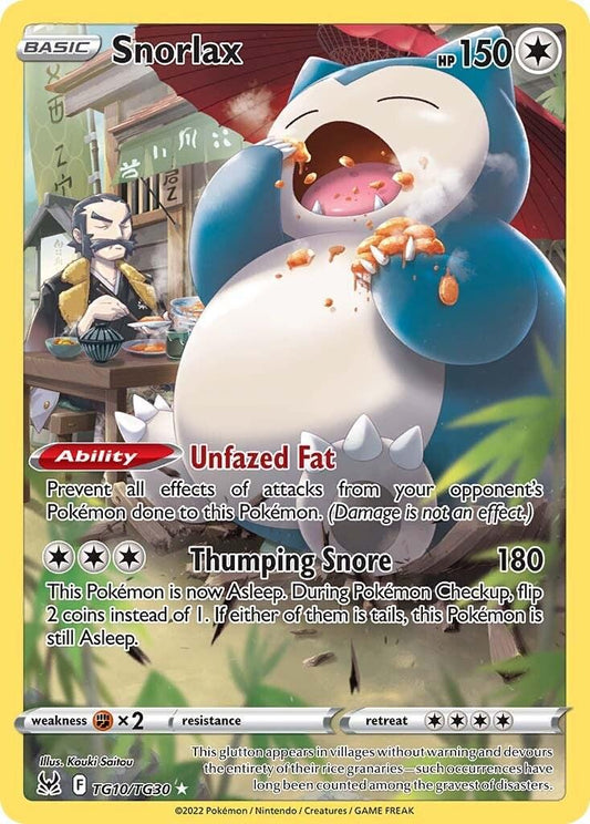 POKEMON SNORLAX TG10 / TG30 SWSH LOST ORIGIN TRAINER GALLERY HOLO - NEAR MINT (NM)
