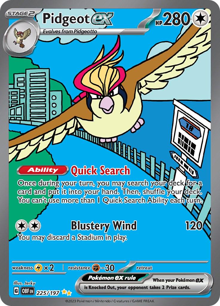 POKEMON PIDGEOT EX 225 / 197 OBSIDIAN FLAMES SIR SPECIAL ILLUSTRATION RARE HOLO - LIGHTLY PLAYED (LP)